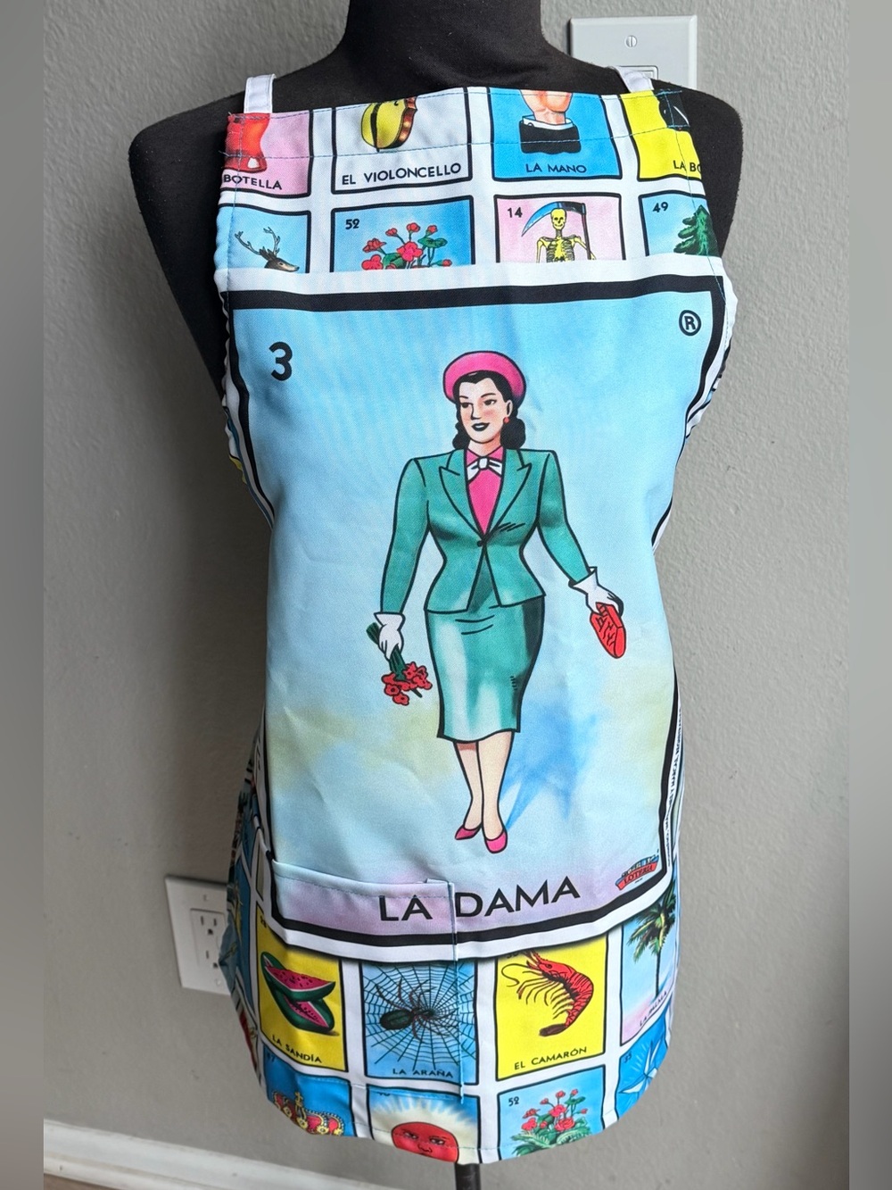 Women’s Colorful La Dama Printed Apron with one pocket - Blue Multicolor
